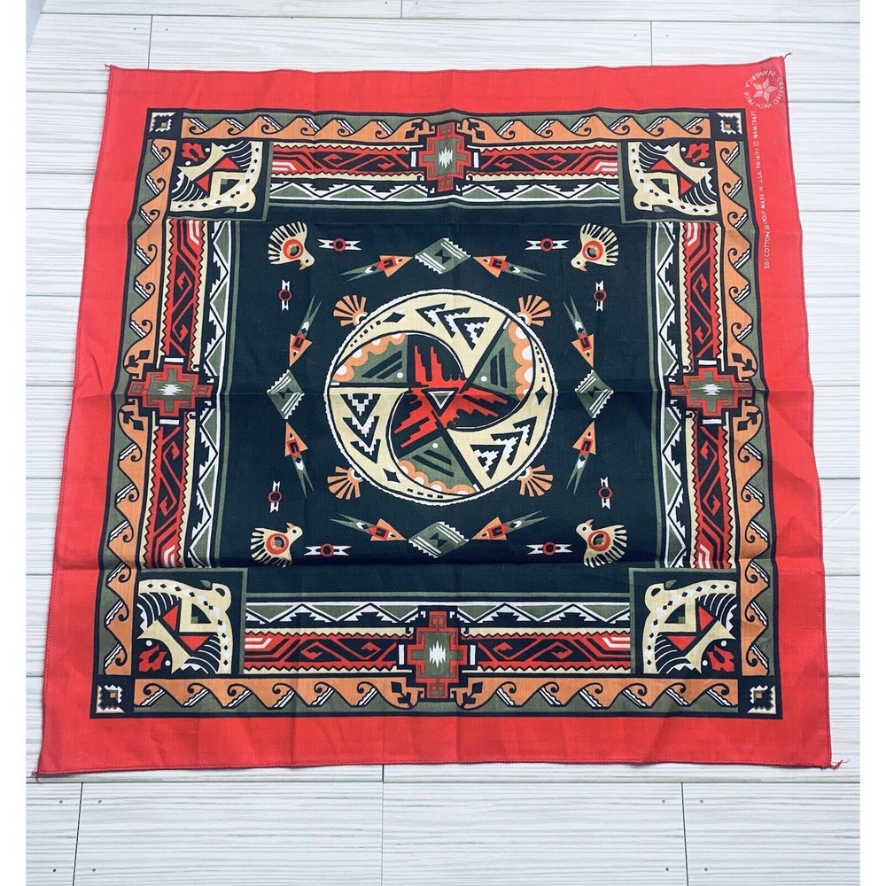 Vintage Wamcraft Bandana Kerchief Head Wrap Native Southwest Design USA MADE - Picture 12 of 12